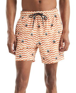 iEeBJ Y  n[tpcEV[c vg Nautica JAWS x Men's Classic-Fit Active Stretch Quick-Dry Printed 6 Swim Trunks Coast Guard Orange IW