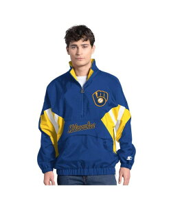 �X�^�[�^�[ �����Y �A�E�^�[ �p�[�J�[�E�X�E�F�b�g �p�[�J�[ Starter Men's Royal Milwaukee Brewers Cooperstown Chief Half-Zip Pullover Hoodie Royal