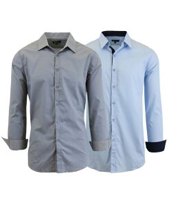 �M�����N�V�[�o�C�n���r�b�N �����Y �g�b�v�X �V���c �X�����t�B�b�g Galaxy By Harvic Men's 2-Pack Slim Fit Solid Shirt Gray Light blue �O���[