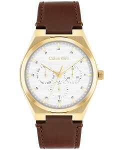 �J���o���N���C�� �����Y �A�N�Z�T���[ �r���v ���U�[ Calvin Klein Men's Brown Leather Strap Watch 39mm Brown �u���E��