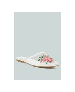 �����h�����O ���f�B�[�X �V���[�Y �T���_�� �t�����[�� ���b�V�� �h�J �t�����[ London Rag Shara Floral Embroidered Mesh Mules White �z���C�g