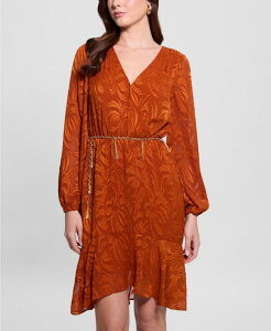 �Q�X ���f�B�[�X �g�b�v�X �����s�[�X �V�t�H�� A ���C�� �v�����g GUESS Women's Deztiny Printed Chiffon A-Line Dress Orange �I�����W