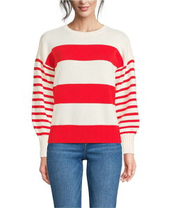 YGh fB[X AE^[ jbgEZ[^[ N[lbN Z[^[ W[W[ Lands' End Women's Drifter Jersey Crewneck Sweater Coral red/ivory stripes AC{[