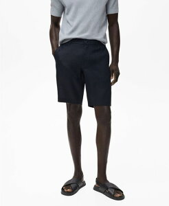 }S Y {gX n[tpcEV[c V[gpc l MANGO Men's Slim-Fit Linen Bermuda Shorts Dark Navy lCr[