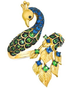 yz  @ fB[X O ANZT[ Tsavorite (1-1/6 ct. t.w.) Sapphire (5/8 ct. t.w.) & Black Diamond Accent Peacock Statement Ring in 14k Gold Yellow Gold