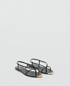 }S fB[X V[Y T_ RgXg U[ MANGO Women's Strap and Contrasting Toe Leather Sandals Black ubN