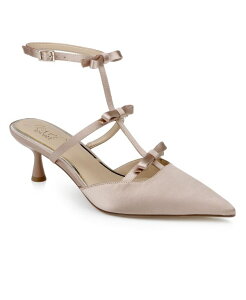 �W���E�F���_�O���C�~�V���J ���f�B�[�X �V���[�Y �p���v�X Jewel Badgley Mischka Women's Elisabetta Bow Pointed Toe Pumps Nude Satin