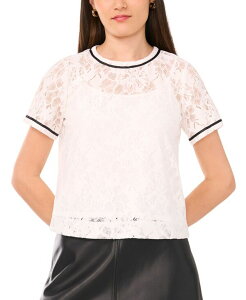 ���B���X�J���[�g ���f�B�[�X �g�b�v�X �V���c �N���[�l�b�N ���� ���[�X Vince Camuto Women's Crewneck Short-Sleeve Lace Top New Ivory �A�C�{���[