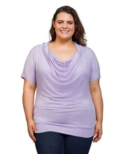 24 �Z�u���R���t�H�[�g ���f�B�[�X �g�b�v�X �V���c �v���X�T�C�Y 24seven Comfort Apparel Plus Size Cowl Neck Short Sleeve Top Lilac ���C���b�N