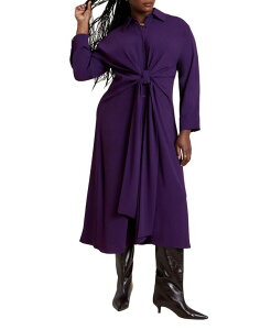 �G���N�C ���f�B�[�X �g�b�v�X �����s�[�X �V���c�����s�[�X �V���c ELOQUII Women's Tie Front Oversized Shirt Dress Purple pennant �p�[�v��