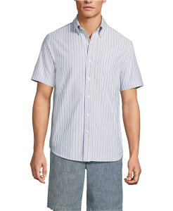 �����Y�G���h �����Y �g�b�v�X �V���c �I�b�N�X�t�H�[�h Lands' End Men's Short Sleeve Sail Rigger Oxford Shirt Clear blue /khaki stripe �u���[