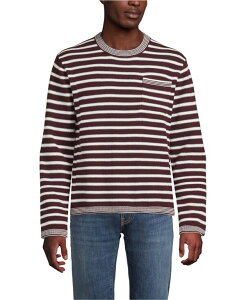 YGh Y AE^[ jbgEZ[^[ Lands' End Men's Long Sleeve Textured Cotton Crewneck Sweater Lush burgundy stripe