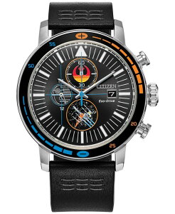 V`Y fB[X ANZT[ rv U[ Citizen Eco-Drive Men's Chronograph Star Wars Rebel Starfighter Black Leather Strap Watch 44mm Box Set Black ubN