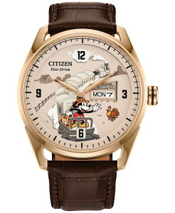 V`Y fB[X ANZT[ rv U[ Citizen Eco-Drive Men's Disney Mickey Mouse Brown Leather Strap Watch 42mm Black