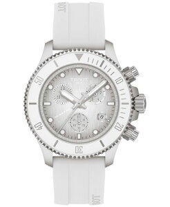 eB\bg Y ANZT[ rv Tissot Men's Swiss Chronograph Seastar 1000 White Rubber Strap Watch 38mm Grey Gradient O[