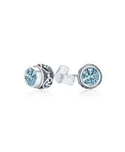 yz uO fB[X sAXECO ANZT[ Boho Bali Tiny Round Stud Earrings Oxidized .925 Sterling Silver Blue topaz