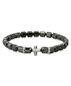 �X�e�B�[���^�C�� �����Y �A�N�Z�T���[ �u���X���b�g�E�o���O���E�A���N���b�g STEELTIME Men �f s Sterling Silver Cross and Hematite Beaded Stretch Bracelet Gray �O���[