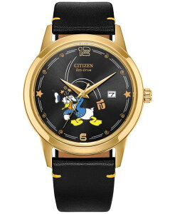 V`Y fB[X ANZT[ rv U[ Citizen Eco-Drive Men's Disney Donald Duck Seeing Stars Black Leather Strap Watch 40mm