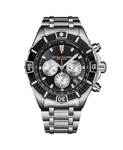 �X�g�D�[�����O ���f�B�[�X �A�N�Z�T���[ �r���v T�V���c Stuhrling Model 1022 Men �f s Chronograph Watch Black Dial with Silver Subdials Black Bezel Stainless Steel Bracelet 50M Water Resistant Black �u���b�N