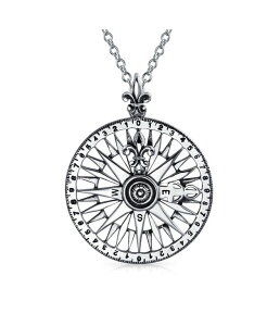 �u�����O �����Y �A�N�Z�T���[ �l�b�N���X�E�`���[�J�[�E�y���_���g�g�b�v ���[�X Bling Jewelry Round Medallion Navigation Direction Large Celtic Fleur De Lis Nautical Rose Compass Pendant Necklace For Women Graduation Oxidiz