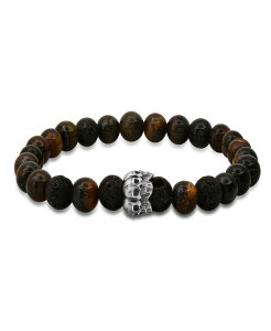 �X�e�B�[���^�C�� �����Y �A�N�Z�T���[ �u���X���b�g�E�o���O���E�A���N���b�g STEELTIME Men �f s Tiger Eye Black Lava and Sterling Silver Skull Beaded Stretch Bracelet Black �u���b�N