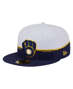 �j���[�G�� �����Y �A�N�Z�T���[ �X�q New Era Men's Navy/White Milwaukee Brewers Paint Stroke 59FIFTYFitted Hat Navy White �z���C�g