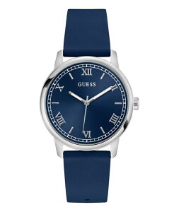 �Q�X �����Y �A�N�Z�T���[ �r���v GUESS Men's Blue Silver Tone Analog Watch 40mm Silver-tone �V���o�[