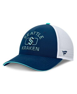 t@ieBNX Y ANZT[ Xq Deep Sea Blue White Fanatics Men's Deep Sea Blue/White Seattle Kraken Authentic Pro Rink Trucker Hat