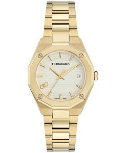 tFK fB[X ANZT[ rv Ferragamo Women's Swiss Edge Gold Ion Plated Bracelet Watch 34mm Ip Yellow Gold CG[