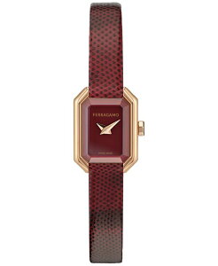 tFK fB[X ANZT[ rv v` U[ Ferragamo Women's Swiss Crystal Petite Burgundy Leather Strap Watch 15x20mm Ip Rose Gold S[h
