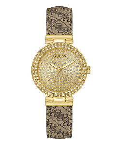 【送料無料】 ゲス レディース 腕時計 アクセサリー Women's Beige Gold Tone Analog Watch 32mm Brown