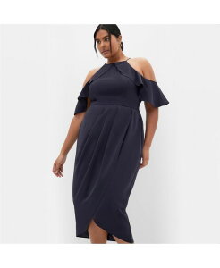 �V�e�B�[�V�b�N ���f�B�[�X �g�b�v�X �����s�[�X �v���X�T�C�Y �t���� CITY CHIC Plus Size Love Siren Ruffle Shoulder Dress Navy �l�C�r�[
