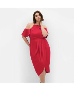 �V�e�B�[�V�b�N ���f�B�[�X �g�b�v�X �����s�[�X �v���X�T�C�Y �t���� CITY CHIC Plus Size Love Siren Ruffle Shoulder Dress Siren red ���b�h