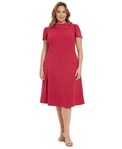 yz h^CX fB[X s[X gbvX Plus Size Foldover-Neck Fit & Flare Dress Red