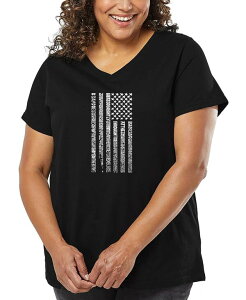�G���G�[�|�b�v�A�[�g ���f�B�[�X �g�b�v�X T�V���c V�l�b�N �v���X�T�C�Y �V���c LA Pop Art Plus Size National Anthem Flag Word Art V-Neck T-Shirt Black �u���b�N