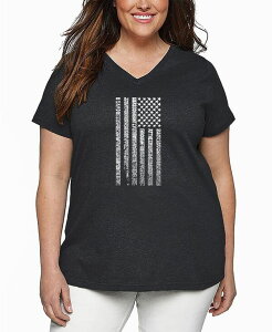 �G���G�[�|�b�v�A�[�g ���f�B�[�X �g�b�v�X T�V���c V�l�b�N �v���X�T�C�Y �V���c LA Pop Art Plus Size National Anthem Flag Word Art V-Neck T-Shirt Grey �O���[