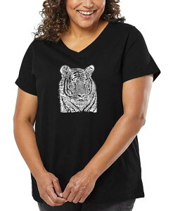 �G���G�[�|�b�v�A�[�g ���f�B�[�X �g�b�v�X T�V���c V�l�b�N �v���X�T�C�Y �V���c LA Pop Art Plus Size Big CatsWord Art V-Neck T-Shirt Black �u���b�N