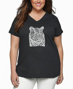 �G���G�[�|�b�v�A�[�g ���f�B�[�X �g�b�v�X T�V���c V�l�b�N �v���X�T�C�Y �V���c LA Pop Art Plus Size Big CatsWord Art V-Neck T-Shirt Grey �O���[