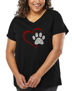 �G���G�[�|�b�v�A�[�g ���f�B�[�X �g�b�v�X T�V���c V�l�b�N �v���X�T�C�Y �V���c LA Pop Art Plus Size Paw Heart Word Art V-Neck T-Shirt Black �u���b�N
