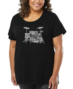 �G���G�[�|�b�v�A�[�g ���f�B�[�X �g�b�v�X T�V���c �v���X�T�C�Y �V���c LA Pop Art Plus Size Drums Word Art T-Shirt Black �u���b�N