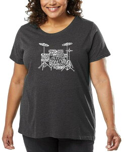 �G���G�[�|�b�v�A�[�g ���f�B�[�X �g�b�v�X T�V���c �v���X�T�C�Y �V���c LA Pop Art Plus Size Drums Word Art T-Shirt Gray �O���[