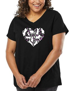 �G���G�[�|�b�v�A�[�g ���f�B�[�X �g�b�v�X T�V���c V�l�b�N �v���X�T�C�Y �V���c LA Pop Art Plus Size Cat Heart Word Art V-Neck T-Shirt Black �u���b�N