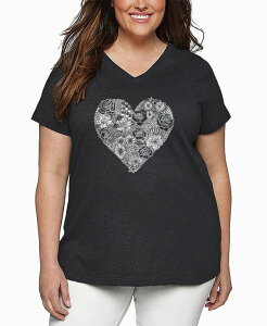 �G���G�[�|�b�v�A�[�g ���f�B�[�X �g�b�v�X T�V���c V�l�b�N �v���X�T�C�Y �V���c LA Pop Art Plus Size Heart Flowers Word Art V-Neck T-Shirt Grey �O���[