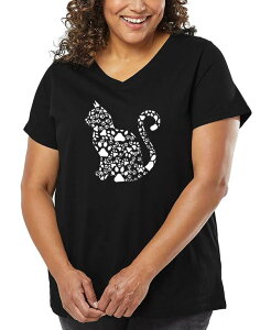 �G���G�[�|�b�v�A�[�g ���f�B�[�X �g�b�v�X T�V���c V�l�b�N �v���X�T�C�Y �V���c LA Pop Art Plus Size Cat Claws Word Art V-Neck T-Shirt Black �u���b�N