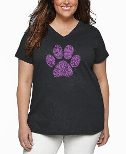 �G���G�[�|�b�v�A�[�g ���f�B�[�X �g�b�v�X T�V���c V�l�b�N �v���X�T�C�Y �V���c LA Pop Art Plus Size XOXO Dog Paw Word Art V-Neck T-Shirt Grey �O���[