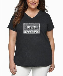 �G���G�[�|�b�v�A�[�g ���f�B�[�X �g�b�v�X T�V���c V�l�b�N �v���X�T�C�Y �V���c LA Pop Art Plus Size The 80's Word Art V-Neck T-Shirt Grey �O���[