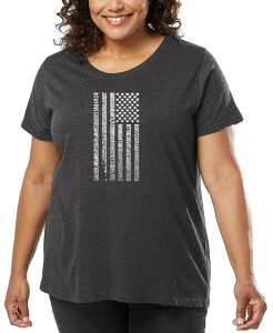 �G���G�[�|�b�v�A�[�g ���f�B�[�X �g�b�v�X T�V���c �v���X�T�C�Y �V���c LA Pop Art Plus Size National Anthem Flag Word Art T-Shirt Gray �O���[