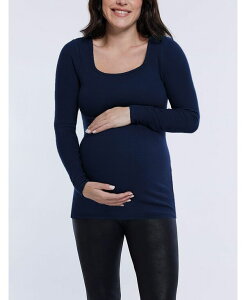 �}�U�[�t�b�h�}�^�j�e�B�[ ���f�B�[�X �g�b�v�X �V���c ���u�j�b�g T�V���c �j�b�g Motherhood Maternity Maternity Square Neck Rib Knit Long Sleeve Tee - Motherhood Peacoat