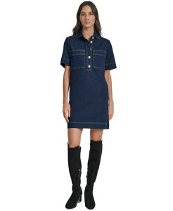 yz _iLj[[N fB[X s[X gbvX Women's Collared Short-Sleeve Denim Shift Dress Lexington