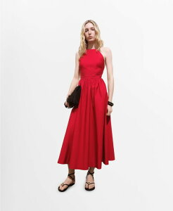 【送料無料】 マンゴ レディース ワンピース トップス Women's Crossed Back Halter Dress Dark Orange